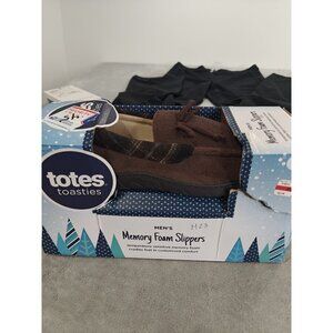 New Totes Men's Microterry Moccasin Memory Foam Slippers M (8-9 )Brown